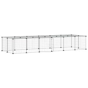 vidaXL 28-Panel Pet Cage with Door Black 210x70x35 cm Steel