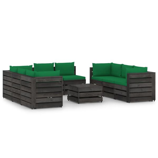 vidaXL 9 Piece Garden Lounge Set with Cushions Grey Impregnated Wood