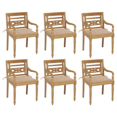 vidaXL Batavia Chairs with Cushions 6 pcs Solid Teak Wood