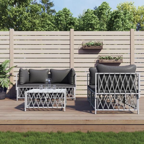 vidaXL 5 Piece Garden Lounge Set with Cushions White Steel