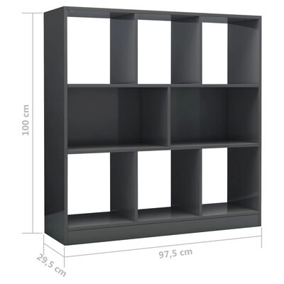 vidaXL Book Cabinet High Gloss Grey 97.5x29.5x100 cm Engineered Wood