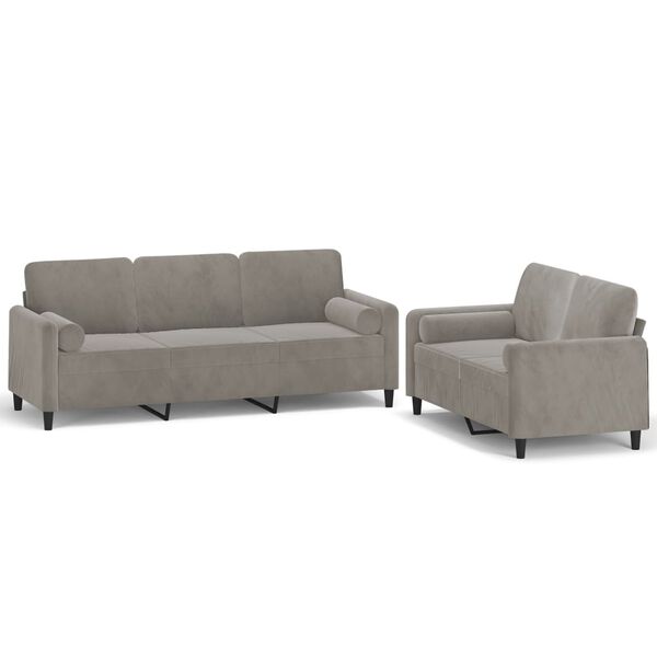 vidaXL 2 Piece Sofa Set with Throw Pillows&Cushions Light Grey Velvet