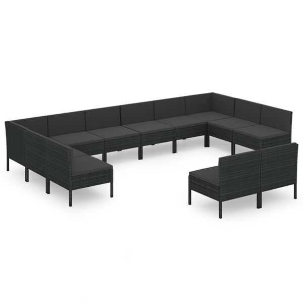 vidaXL 12 Piece Garden Lounge Set with Cushions Poly Rattan Black