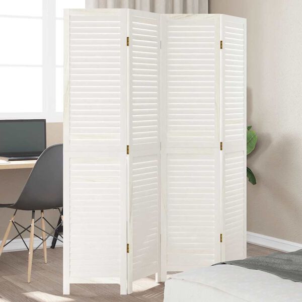 vidaXL Room Divider&nbsp;4 Panels White Solid Wood Paulownia