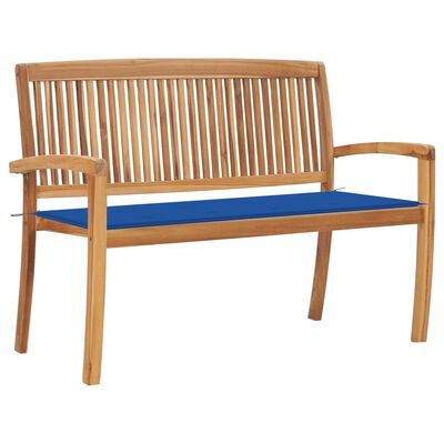 vidaXL Stacking Garden Bench with Cushion 128.5 cm Solid Teak Wood