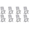 vidaXL Folding Outdoor Chairs 8 pcs with Cushions Solid Acacia Wood