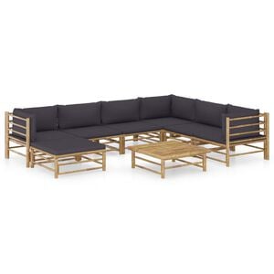 vidaXL Garden Lounge Set | Dark grey cushions | Bamboo, Polyester