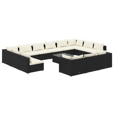 vidaXL 14 Piece Garden Lounge Set with Cushions Black Poly Rattan