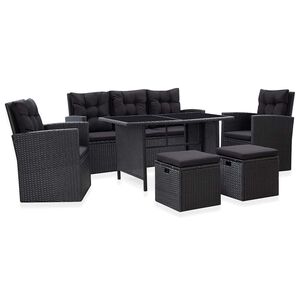 vidaXL 6 Piece Garden Lounge Set with Cushions Poly Rattan Black