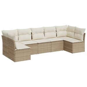 vidaXL 7 Piece Garden Sofa Set with Cushions Beige Poly Rattan