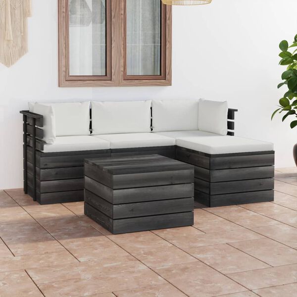 vidaXL 5 Piece Garden Pallet Lounge Set with Cushions Solid Pinewood
