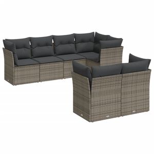 vidaXL 7 Piece Garden Sofa Set with Cushions Grey Poly Rattan