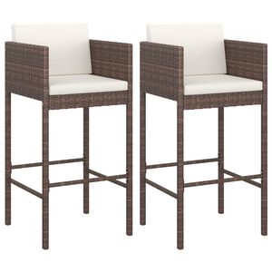 vidaXL Bar Stools 2 pcs with Cushions Brown Poly Rattan