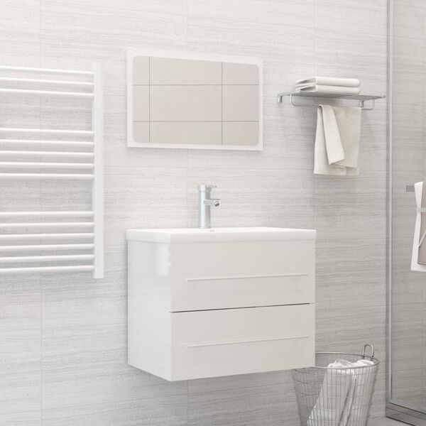 vidaXL 2 Piece Bathroom Furniture Set High Gloss White Engineered Wood