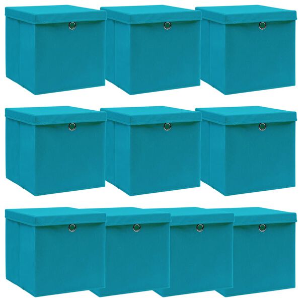 vidaXL Storage Boxes with Lids 10 pcs Baby Blue 32x32x32 cm Fabric