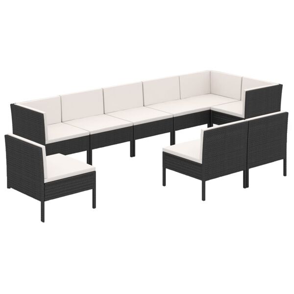 vidaXL 9 Piece Garden Lounge Set with Cushions Poly Rattan Black