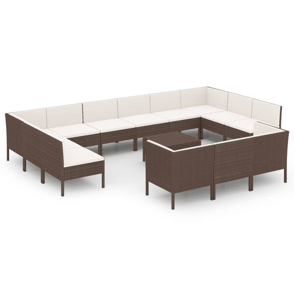 vidaXL 14 Piece Garden Lounge Set with Cushions Poly Rattan Brown