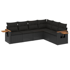 vidaXL 6 Piece Garden Sofa Set with Cushions Black Poly Rattan