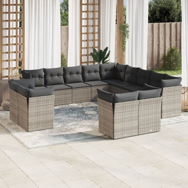 vidaXL 13 Piece Garden Sofa Set with Cushions Grey Poly Rattan