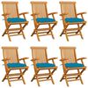vidaXL Folding Chairs with Light Blue Cushions 6 pcs Solid Teak Wood