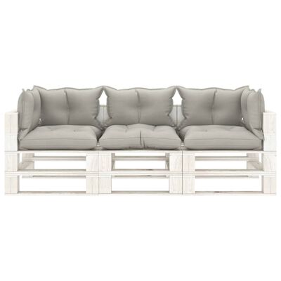 vidaXL Garden Pallet Sofa 3-Seater with Taupe Cushions Wood