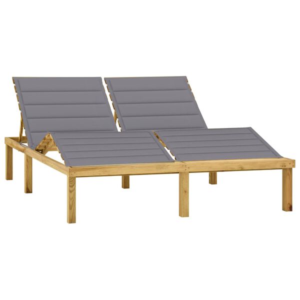 vidaXL Double Sun Lounger & Grey Cushions Impregnated Pinewood