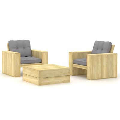 vidaXL 3 Piece Garden Lounge Set with Cushions Impregnated Pinewood