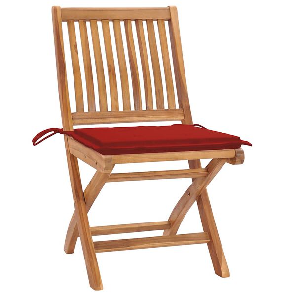 vidaXL Garden Chairs 2 pcs with Red Cushions Solid Teak Wood