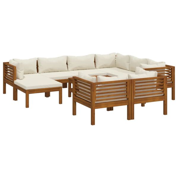 vidaXL 10 Piece Garden Lounge Set with Cream Cushion Solid Acacia Wood