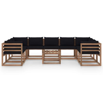 vidaXL 10 Piece Garden Lounge Set with Black Cushions