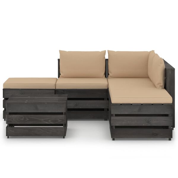 vidaXL 6 Piece Garden Lounge Set with Cushions Grey Impregnated Wood