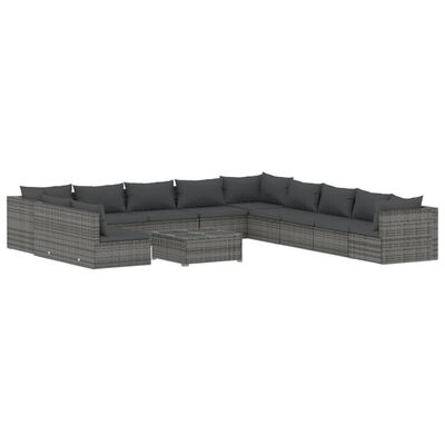 vidaXL 12 Piece Garden Lounge Set with Cushions Grey Poly Rattan