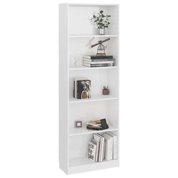 vidaXL 5-Tier Book Cabinet High Gloss White 60x24x175 cm Engineered Wood