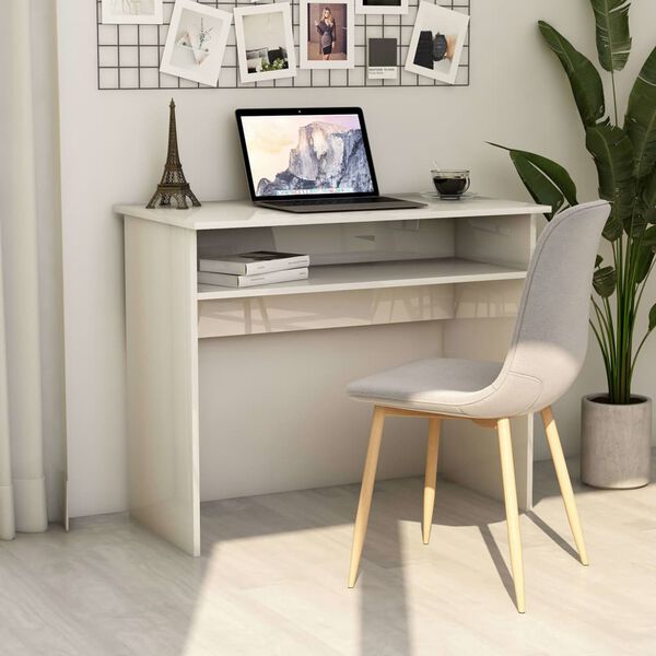 vidaXL Desk High Gloss White 90x50x74 cm Engineered Wood