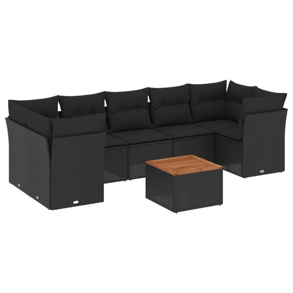 vidaXL 8 Piece Garden Sofa Set with Cushions Black Poly Rattan