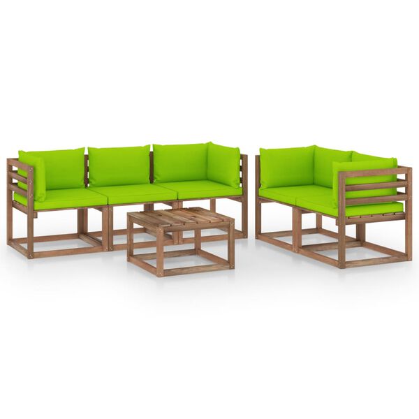vidaXL 6 Piece Garden Lounge Set with Bright Green Cushions