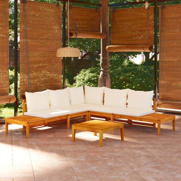 vidaXL 4 Piece Garden Lounge Set with Cream White Cushions Acacia Wood