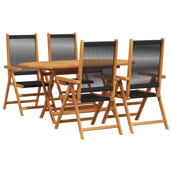 vidaXL Garden Dining Set 5 pcs Black Solid acacia wood and poly rattan