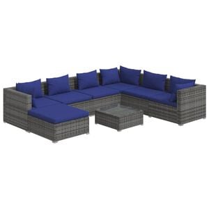 vidaXL 8 Piece Garden Lounge Set with Cushions Poly Rattan Grey