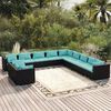 vidaXL 11 Piece Garden Lounge Set with Cushions Black Poly Rattan