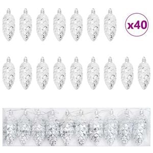 vidaXL Christmas Pine Cone Ball 40 pcs Silver 4 x 9 cm Plastic