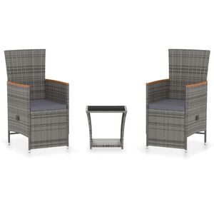 vidaXL 3 Piece Garden Lounge Set with Cushions Poly Rattan Grey