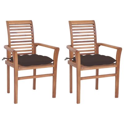 vidaXL Dining Chairs 2 pcs with Taupe Cushions Solid Teak Wood