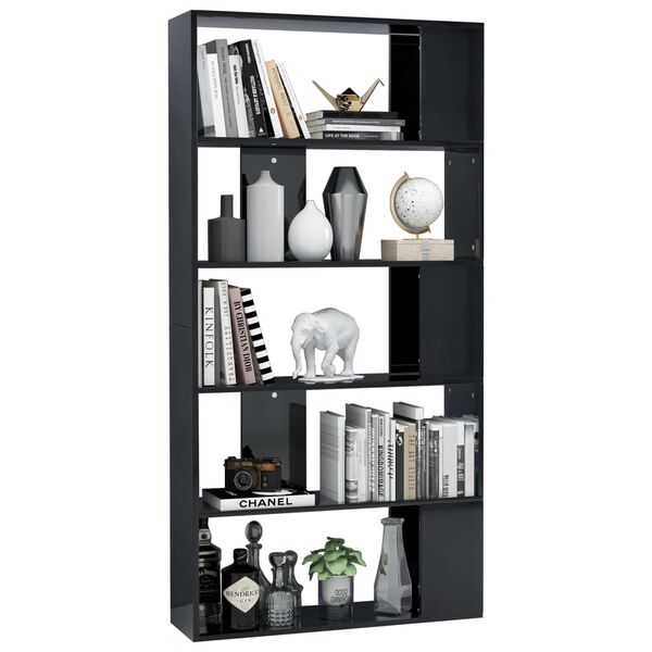 vidaXL Book Cabinet/Room Divider High Gloss Black 80x24x159 cm Engineered Wood