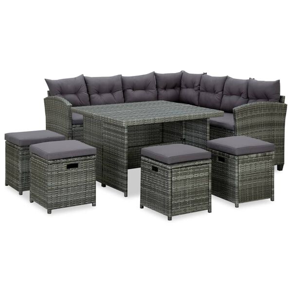 vidaXL 6 Piece Garden Lounge Set with Cushions Poly Rattan Black