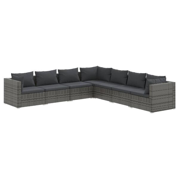 vidaXL 7 Piece Garden Lounge Set with Cushions Poly Rattan Grey