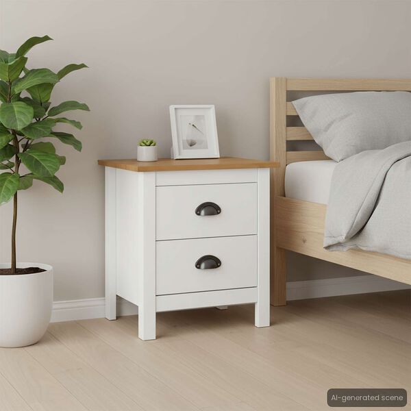 vidaXL Bedside Cabinet Hill 2 pcs White 46x35x49.5 cm Solid Pine Wood