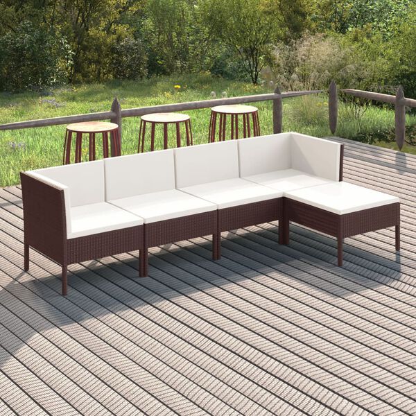 vidaXL 5 Piece Garden Lounge Set with Cushions Poly Rattan Brown