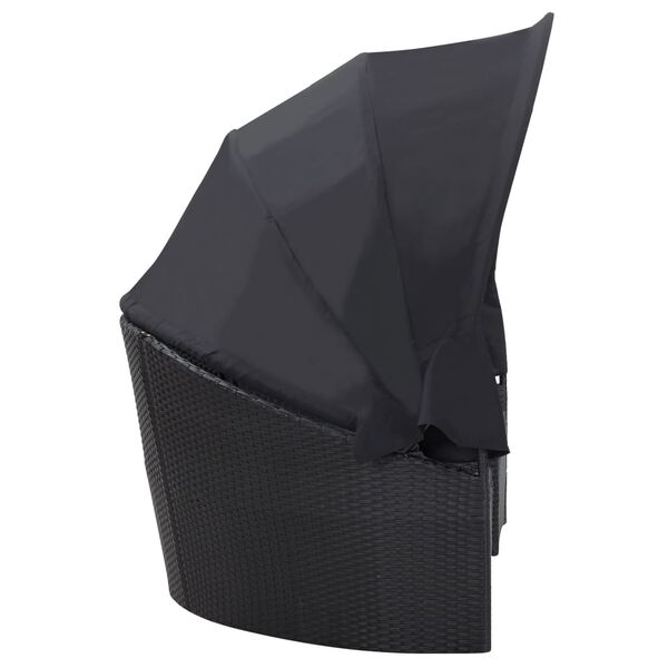 vidaXL Outdoor Lounge Bed with Canopy Poly Rattan Black