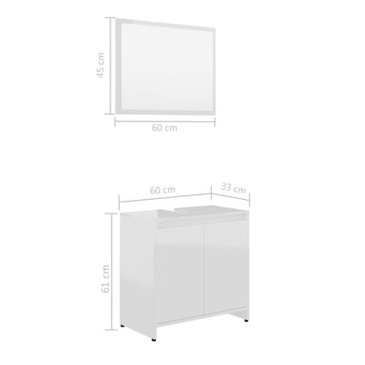 vidaXL 3 Piece Bathroom Furniture Set High Gloss White Engineered Wood